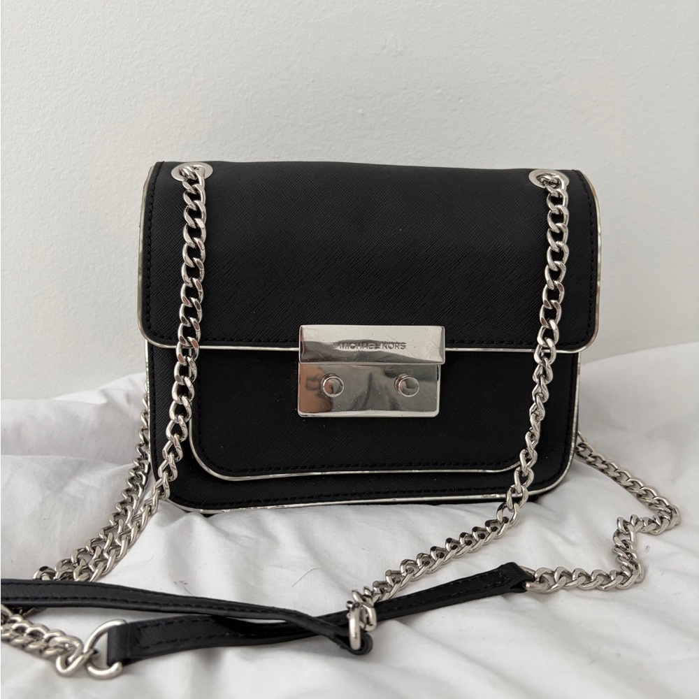 Michael Kors Black Crossbody Bag with Silver Chain